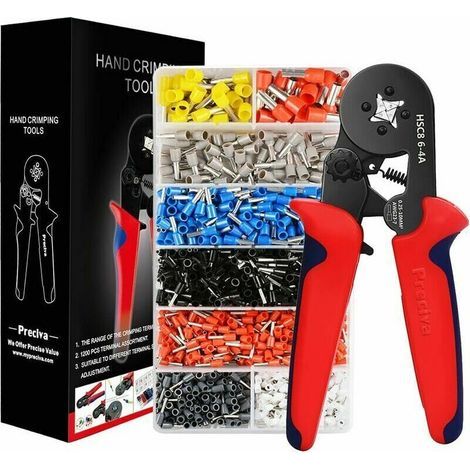 Pince à sertir avec 1200 cosses à sertir isolées de 0,25 mm2 à 10 mm2, idéale pour les électriciens, avec un outil pratique pour les cosses électriques. (1/5)