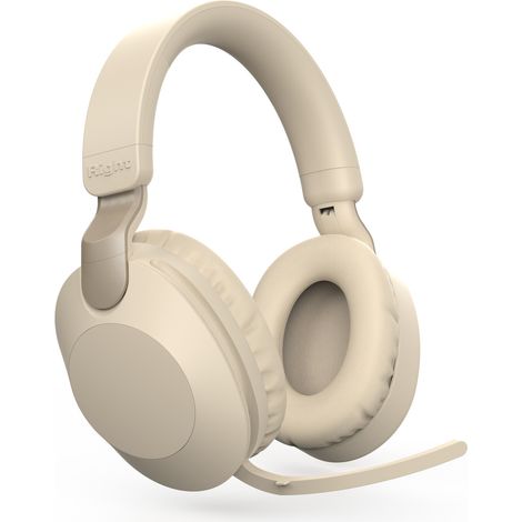 Écouteurs Bluetooth sans fil (beige) avec microphone, réduction de bruit, son stéréo, adaptés au sport et aux jeux vidéo. (1/5)