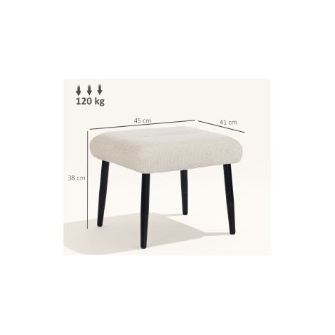 Taburete reposapiés de chenilla 45 x 41 x 38 cm blanco crema DESVIAE (1/4)