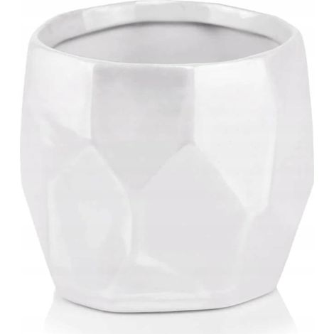 Maceta de cerámica con tapa geométrica redonda, blanca, 12 cm. (1/2)