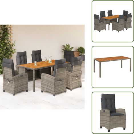Cojines para sillas - vidaXL Set comedor jardín 7 pzas y cojines ratán sintético gris - Ratán sintético
