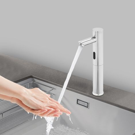 Robinet de lavabo avec capteur infrarouge - Robinet de cuisine - Corps chromé (32 cm)