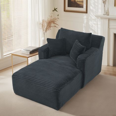 Canapé chaiselongue 1 place en corduroy 166 x 100 x 82 cm, sans montage, gris foncé HAVRYA (1/5)