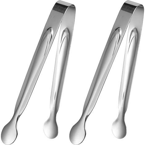 Set mit 2 Küchenzangen aus Edelstahl 304 - Eiszange, Zuckerzange, Eiswürfelzange, für Eiswürfel, Dessert, Buffet, Picknick, silber (15 cm) (1/5)