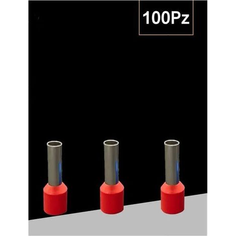 Confezione 100pz Tubetto Capicorda Isolato Per Cavi Da 2.5mm² Terminale 8mm E2508 - Rosso (1/4)