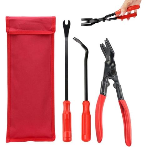 Pince a Degrafer Set, Pinces à Riveter en Plastique, Outil de Rivetage Retirer Les Clips Panneau, Voiture Ensemble D'outils, 3 Pièces, avec 1 Sac Rangement - (1/4)