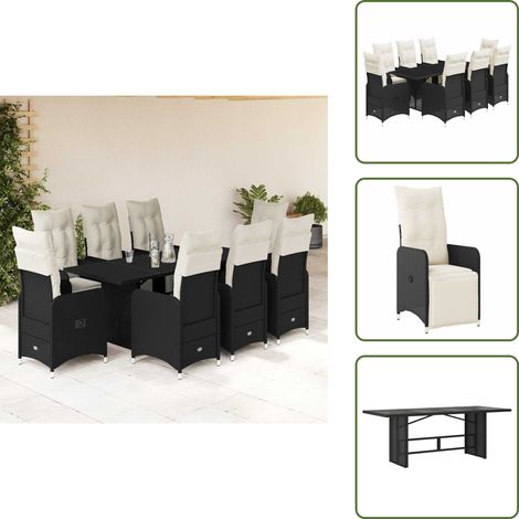 9-tlg. Garten-Bistro-Set mit Kissen Schwarz Poly Rattan - Bistro Set - Bistro Sets - Bistroset - Garten Bistro Set (1/5)