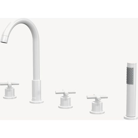 Grifo mezclador blanco de 5 agujeros para bañera y ducha - Corbeau