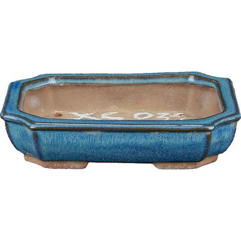 Vaso per bonsai rettangolare in gres smaltato blu-verde scuro 13x10x2,5 cm - XC031