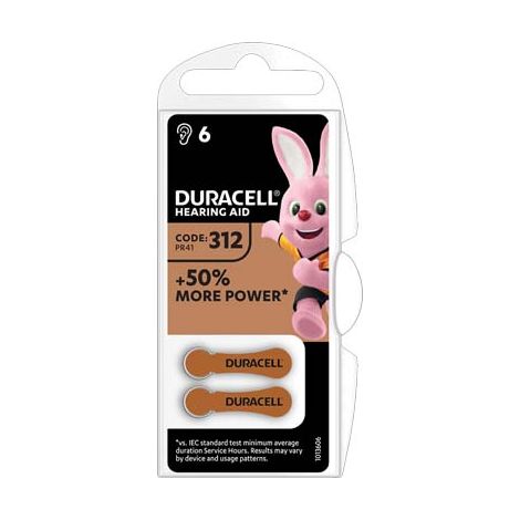 PILA APPARECCHIO ACUSTICO EASY TAB 312 DURACELL - MARRONE CF=PZ 6- 10 confezioni