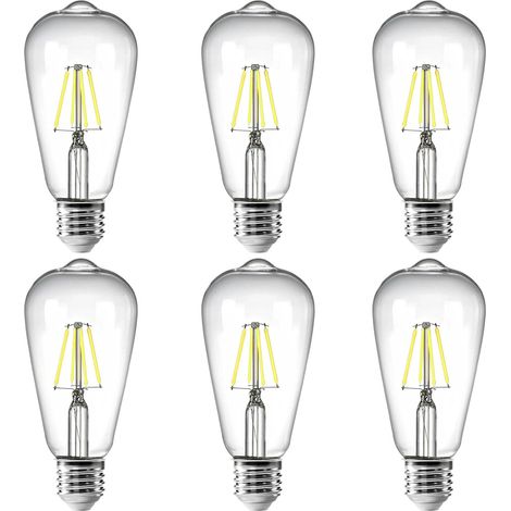E27 ST64 LED Ampoule, 4W équivalent 40W, Blanc Froid 6000K 400lm, Transparente Filament, Rétro Décorative Lampe, AC 220V, Pour la décoration intérieure Restaurant, Non Dimmable, 6 Pcs (1/5)