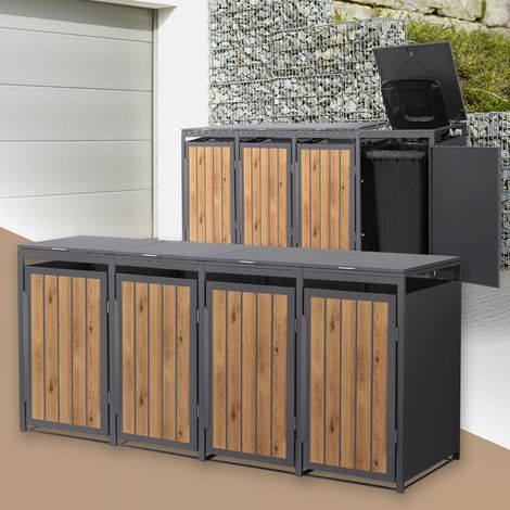 ML-Design 4x Cobertizos para Ocultar Cubos de Basura 240L Roble Antracita Claro 260x80x120cm Caseta de Acero para Jardín Contenedor Exterior Caja con Tapa Abatible y Puerta Resistente a la Intemperie (1/5)