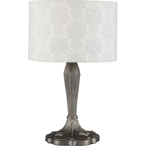 Litecraft Table Lamp Tiffany Style Base with Damask Grey Shade - Antique Brass (1/5)