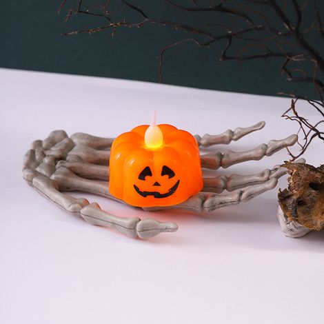 Bougies LED citrouille d'Halloween, bougies araignée sans flamme, bougies électroniques pour la décoration de la maison et des fêtes d'Halloween (lot de 12) (1/5)