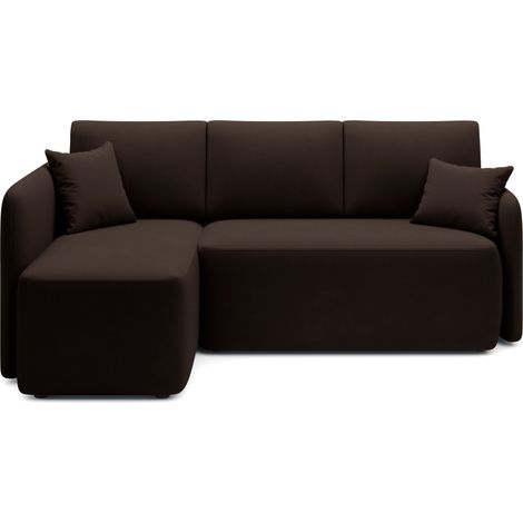 Petit canapé d'angle convertible 3 places tissu TAKIN 206cm-Marron-angle gauche (1/5)