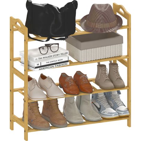 Étagère à chaussures en bambou à 4 niveaux porte-chaussures capacité 12 paires, 67,5 x 24,7 x 72 cm, effet bois naturel (1/5)