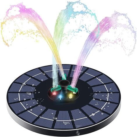 Fontaine de jardin solaire d'extérieur, pompe solaire pour bassin, pompe à air pour aquarium et piscine avec batterie, buse rotative et éclairage (4 W) (1/5)