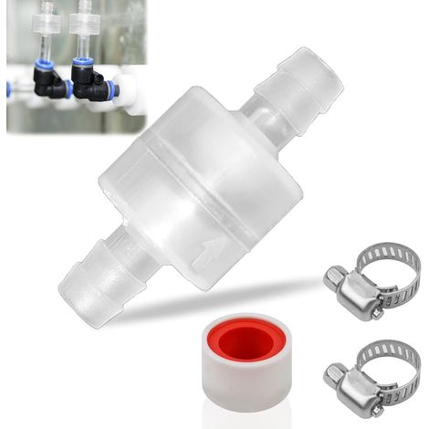 Clapet Anti-Retour pour Tuyau de 9 à 10 mm de Diamètre Ligne en Plastique à Sens Unidirectionnel Clapet avec 2 Colliers de Serrage pour L'eau Aquarium Carburant Air Gaz Liquide (1/5)