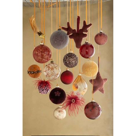 Lot de 4 Boules de Noël "Givres" 10cm Marron (1/2)