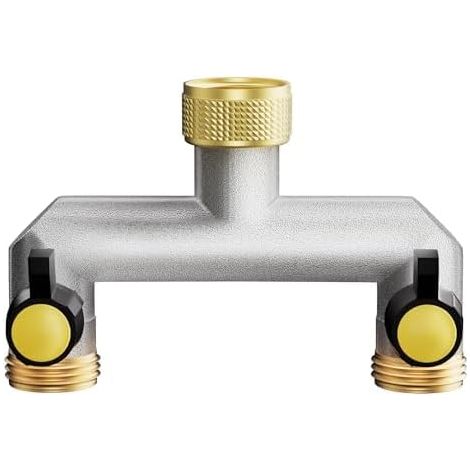 Robinet Double Sortie En Laiton,Distributeur 2 Voies En Laiton,Distributeur D'Eau De Robinet, 3/4" Femelle Vers 2 Voies 3/4" MâLe,Pour RéGuler Et Couper Le DéBit D'Eau