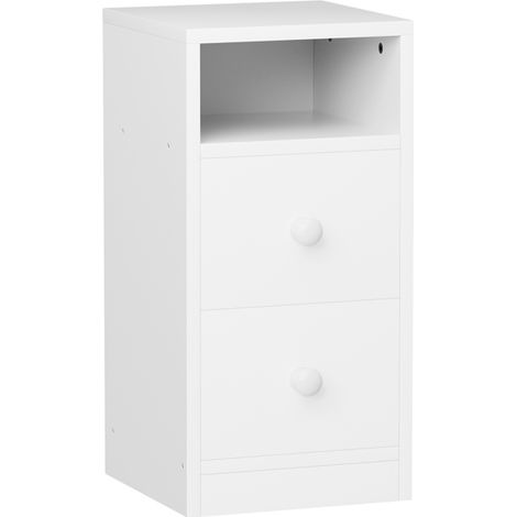 Schmaler Nachttisch mit 2 Schubladen, Beistelltisch, Nachtschrank, Nachtkommode, passend für alle Betten und Schlafzimmer, 25 x 30 x 60 cm (Weiß)