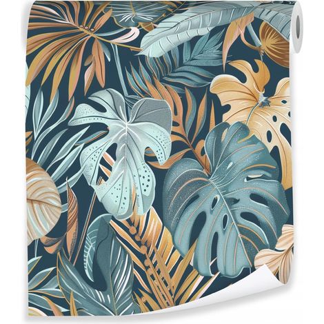 Papier peint avec des feuilles tropicales de monstera, décoration murale verte – rouleau 0,5 x 10 m, intissé Wallarena