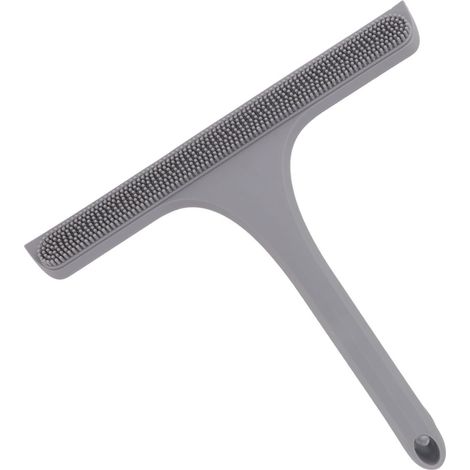 Raclette à vitres avec manche antidérapant, en silicone, pour nettoyer les fenêtres de salle de bain, de cuisine et les miroirs (gris) (1/5)