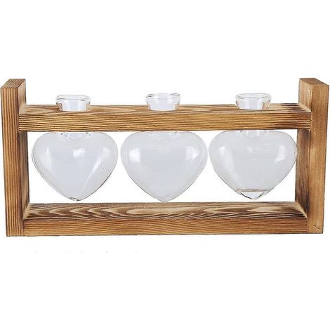 Pot de fleurs innovant avec cadre en bois vintage, vase de table transparent, décoration intérieure (3 bouteilles en forme de cœur) (1/5)