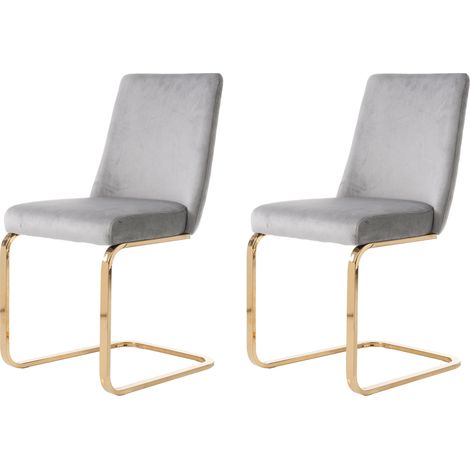 CAIziChaise de salle à manger en velours, lot de 2, luxueuse, pour salon et chambre, fauteuil lounge, dossier à motif losange, avec pieds de soutien en métal doré, gris[OLD SKU:WF317940AAG] (1/5)