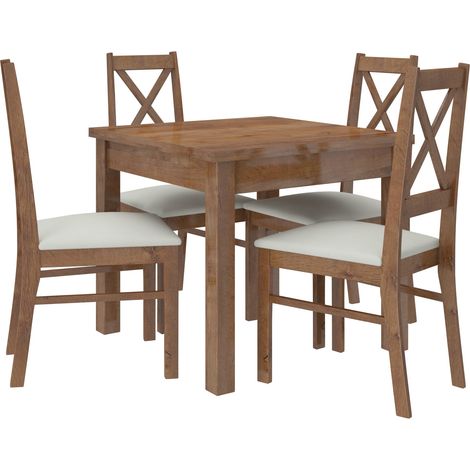 Ensemble table carrée 80-80cm et 4 chaises en bois marron et tissu beige clair Opka (1/5)