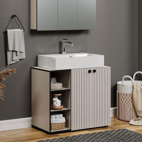 Meuble sous lavabo 2 porte 3 niches 90x79 cm gris perle - FRUTZ