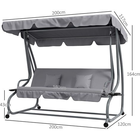 Canapé de jardin convertible 200 x 120 x 164 cm canapé extérieur 3 places charge maximale 340 kg fonction lit toit réglable table (1/3)