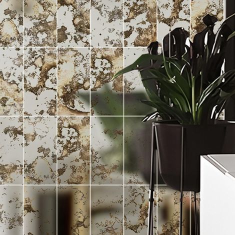3D 35PCS Rétro Panneau Murale decoratif, Vieilli Rouille Humide DIY Effet miroir,Carrelage autocollant rectangle,Décollable et adhésif Convient pour la cuisine, Salle de bain Décoration murale