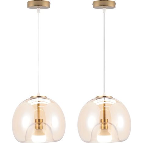 2PCS Suspension Ronde Plafonnier D'Intérieur Vintage Suspension Luminaire En Verre Lustre Rétro Suspension Moderne Or (1/5)