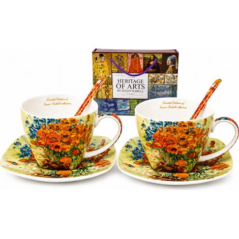 Set aus 2 Tassen der Kunstkollektion „Mohnblumen“ mit Untertassen und Löffeln (1/5)