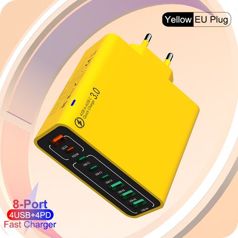 Chargeur de téléphone standard 120 W à 8 ports (4 USB, 4 Type-C) avec charge rapide multi-interface et capacité QC4.0(L50) (1/5)