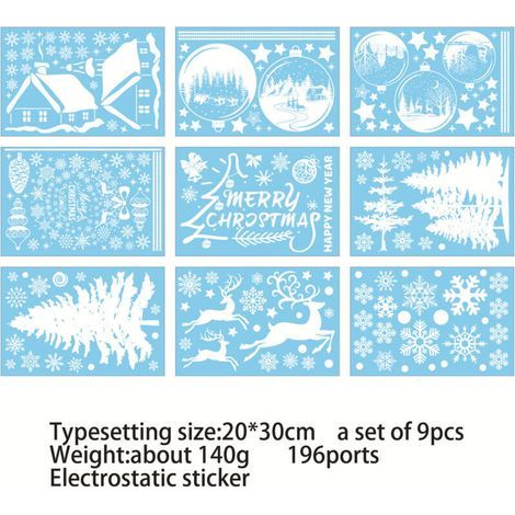 Reusable Christmas window stickers, electrostatic PVC Christmas decorations, snowflake-shaped Christmas ornaments for doors, shop windows and displays. (1/4)
