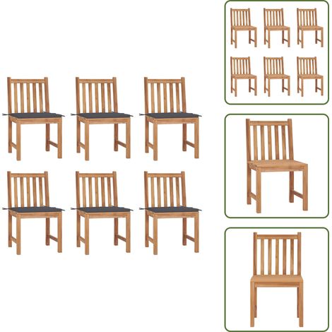 Gartenstühle 6 Stk. mit Kissen Massivholz Teak - Teakholzmöbel - Gartenstühle - Outdoormöbel - Esszimmerstühle - Balkonmöbel (1/5)