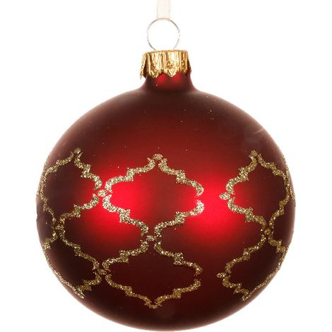 Kaemingk – Boule de Noël rouge avec motif doré – Verre, Ø 8 cm