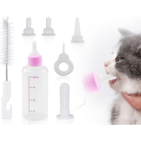 60ML Pet Feeding Bottle Set Small Cat Dog Breeding Bottle Pet Bottle Kit Includes Bottle Teats (Pink) (1/5)