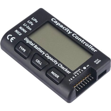 Comprobador digital de capacidad de batería, controlador de voltaje y capacidad de batería con pantalla LCD, para LiPo, LiFe, Li-ION, NiCd y NiMH. (1/5)