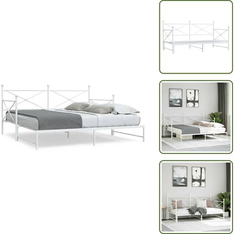 Tagesbett Ausziehbar ohne Matratze Weiß 107x203 cm Stahl - Ausziehbares Tagesbett - Ausziehbare Tagesbetten - Schlafbett - Gästebett (1/5)