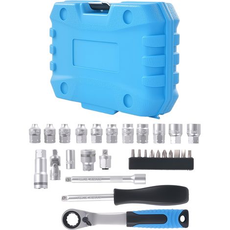 1/4" Drive Go Through Metric Socket Set 29pc CRV Ratchet 4.5-13mm Extension (1/5)
