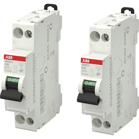ABB Lot de 2 disjoncteurs Ph+N raccordement Vis 20A-4,5Ka - Courbe C (1/4)