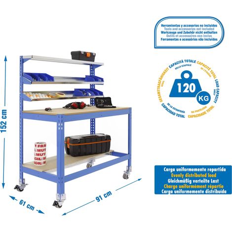 Simonrack Moderner Arbeitstisch Blau und Holz Metall 1520x910x610 mm