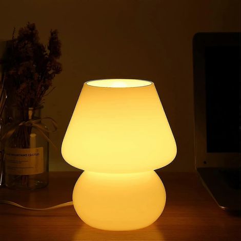 Lampe champignon, lampe de chevet champignon vintage en verre jaune style Murano (1/5)