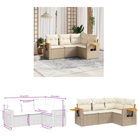 4-tlg. Garten-Sofagarnitur mit Kissen Beige Poly Rattan - Gartenmöbel - Sofasatz - Rattan Möbel - Outdoor Sofa - Esszimmergarnitur - Home & Living (1/3)