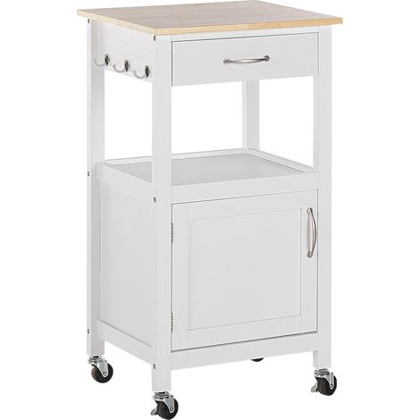 Carrito de cocina blanco tablero de madera clara 39 x 48 x 89 cm ruedas estante cajón Siena (1/5)