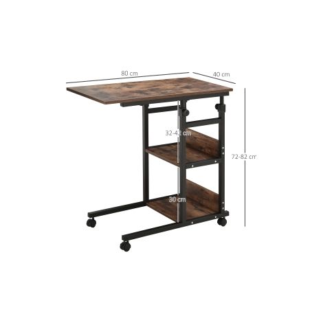 Table d'appoint noire en métal à roulettes réglable en hauteur avec 2 étagères pour salon et bureau à domicile (1/5)