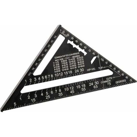 Regla triangular de aluminio de 180 mm (7 pulgadas), transportador de ángulos, escuadra multifuncional para carpintero, herramienta de medición de 45 a 90 grados (métrica).